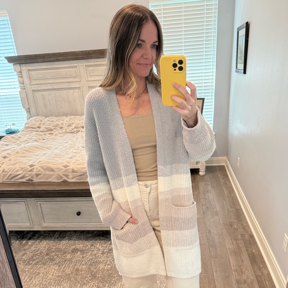 Barefoot Dreams Gray and Cream Cardigan